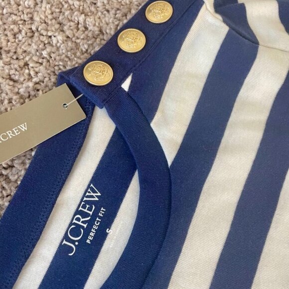 J.CREW TOP CREW NECK TAILORED GOLDEN BUTTONS BLUE LINES SZ S COASTAL SAILOR CORE - Picture 9 of 16